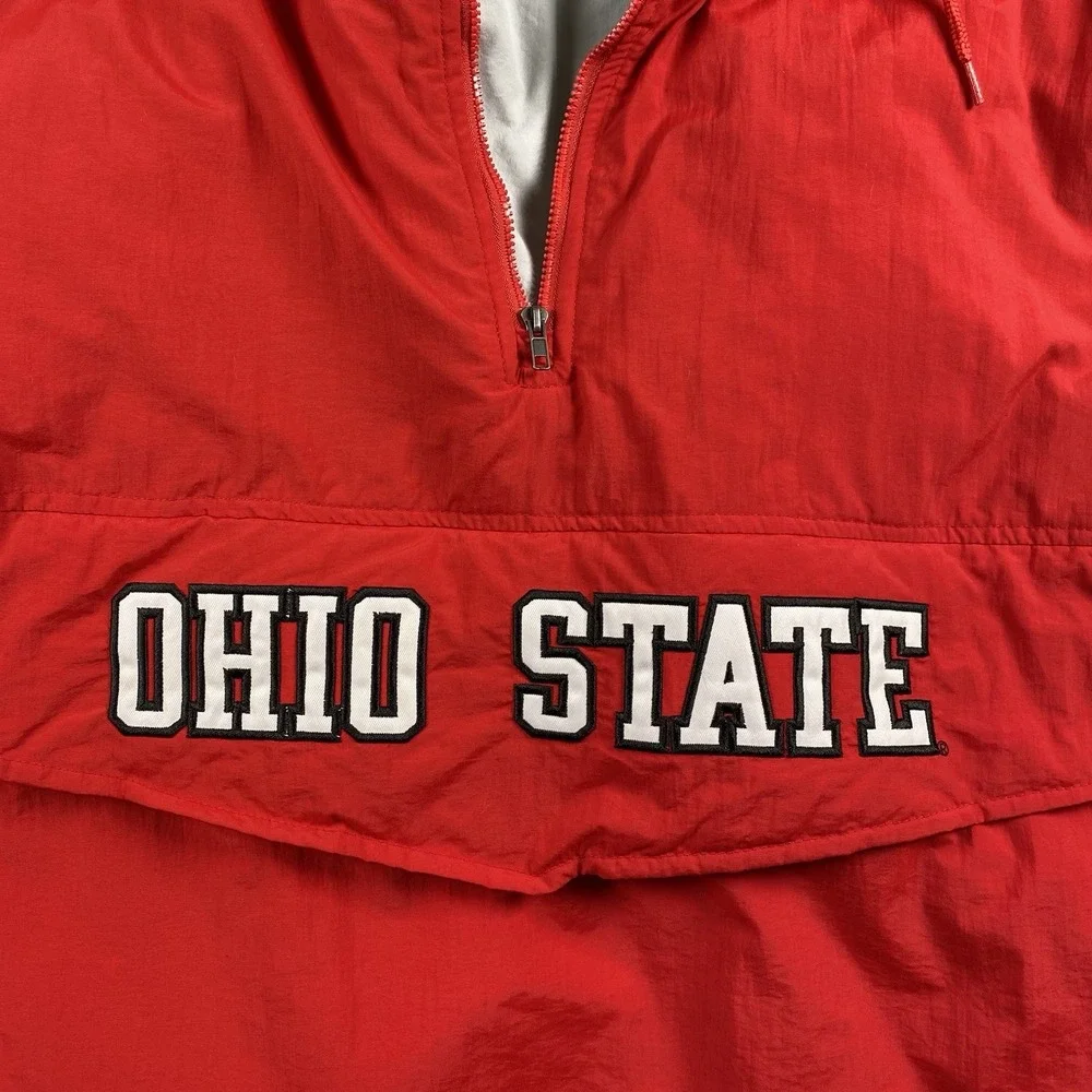 Vintage Starter Ohio State Buckeyes Jacket Mens XL Pullover Half Zip Hooded NCAA